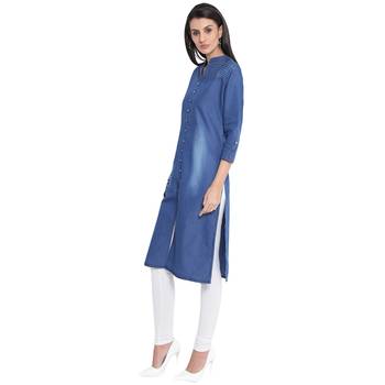 Blue plain denim kurtas-and-kurtis 4