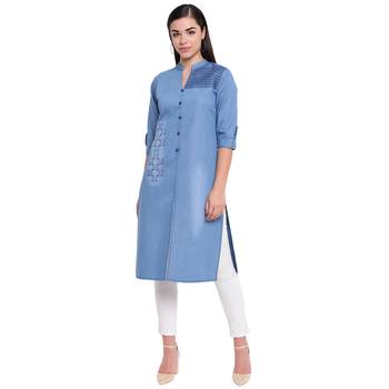 Blue plain denim kurtas-and-kurtis 1