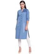 Blue plain denim kurtas-and-kurtis