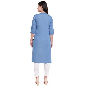 Blue plain denim kurtas-and-kurtis 2