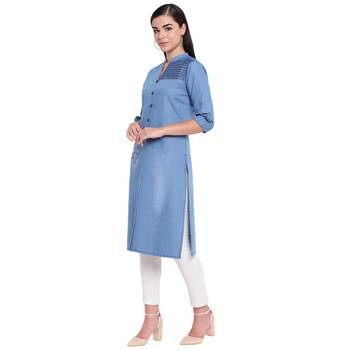 Blue plain denim kurtas-and-kurtis 3