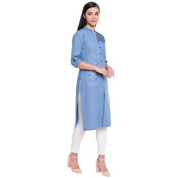 Blue plain denim kurtas-and-kurtis 4