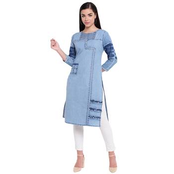 Blue plain denim kurtas-and-kurtis 1