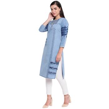 Blue plain denim kurtas-and-kurtis 3