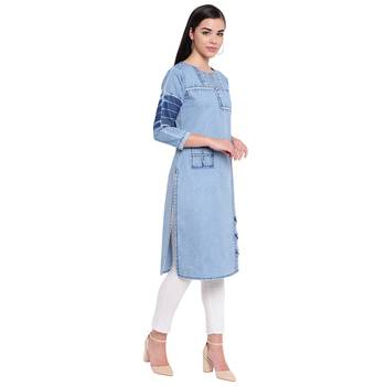 Blue plain denim kurtas-and-kurtis 4