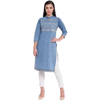 Blue plain denim kurtas-and-kurtis 1