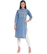 Blue plain denim kurtas-and-kurtis