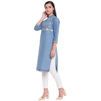 Blue plain denim kurtas-and-kurtis 3