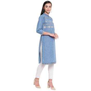 Blue plain denim kurtas-and-kurtis 4
