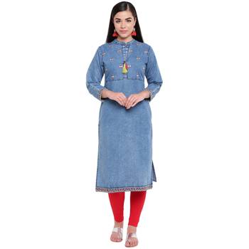 Blue plain denim kurtas-and-kurtis 1