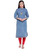 Blue plain denim kurtas-and-kurtis