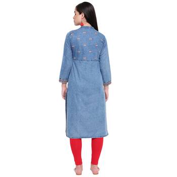 Blue plain denim kurtas-and-kurtis 2