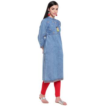 Blue plain denim kurtas-and-kurtis 4