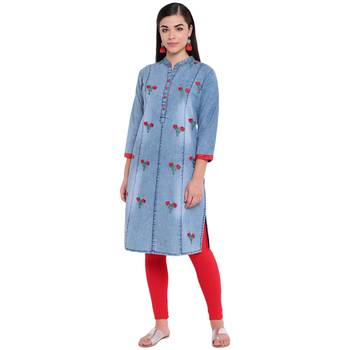 Blue plain denim kurtas-and-kurtis 1