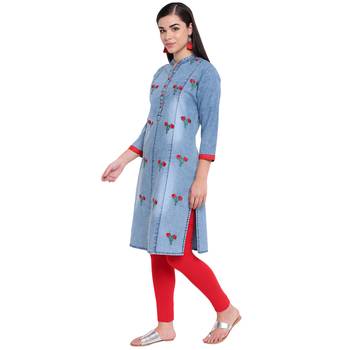 Blue plain denim kurtas-and-kurtis 3