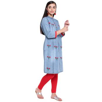 Blue plain denim kurtas-and-kurtis 4
