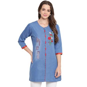 Blue plain denim kurtas-and-kurtis 1