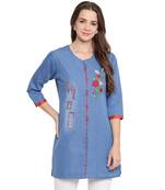 Blue plain denim kurtas-and-kurtis