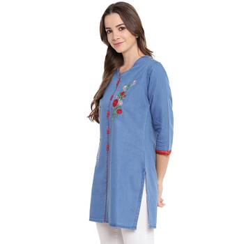 Blue plain denim kurtas-and-kurtis 3