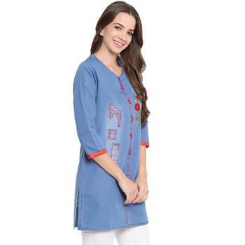 Blue plain denim kurtas-and-kurtis 4