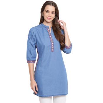Blue plain denim kurtas-and-kurtis 1