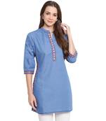 Blue plain denim kurtas-and-kurtis