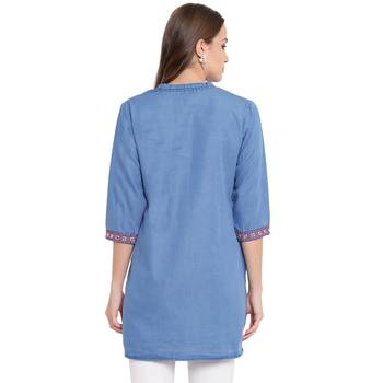 Blue plain denim kurtas-and-kurtis 2