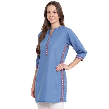 Blue plain denim kurtas-and-kurtis 3