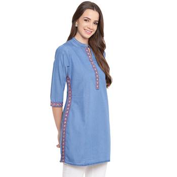 Blue plain denim kurtas-and-kurtis 4