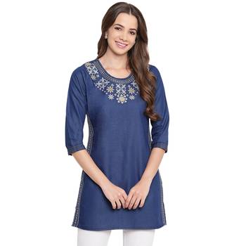 Blue plain denim kurtas-and-kurtis 1