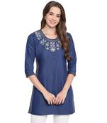 Blue plain denim kurtas-and-kurtis