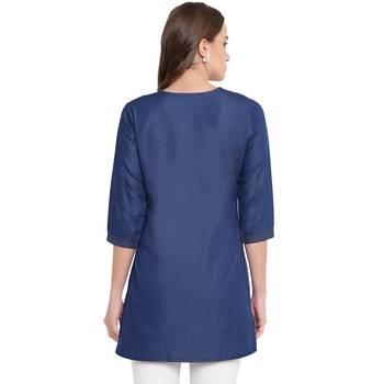 Blue plain denim kurtas-and-kurtis 2