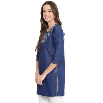 Blue plain denim kurtas-and-kurtis 3