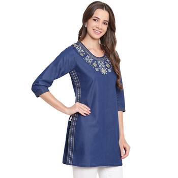 Blue plain denim kurtas-and-kurtis 4