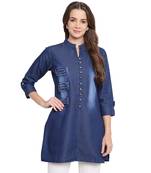 Blue plain denim kurtas-and-kurtis