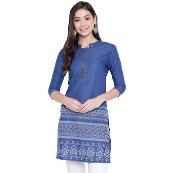 Blue printed denim kurtas-and-kurtis 1