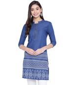 Blue printed denim kurtas-and-kurtis