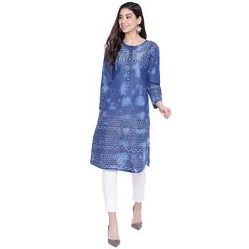 Blue printed denim kurtas-and-kurtis 1