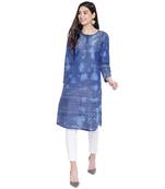 Blue printed denim kurtas-and-kurtis
