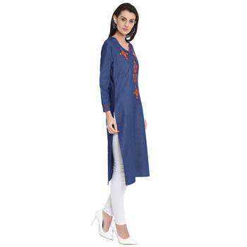 Blue plain denim kurtas-and-kurtis 3