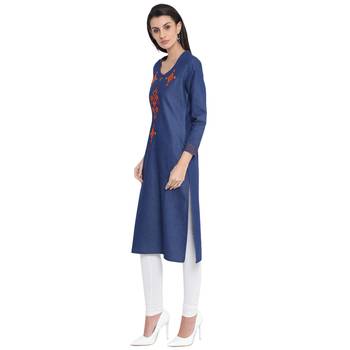 Blue plain denim kurtas-and-kurtis 4