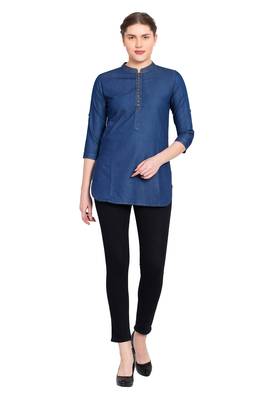Blue plain denim kurtas-and-kurtis 1