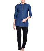 Blue plain denim kurtas-and-kurtis