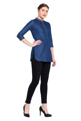 Blue plain denim kurtas-and-kurtis 3