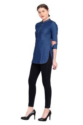 Blue plain denim kurtas-and-kurtis 4