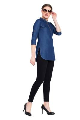Blue plain denim kurtas-and-kurtis 5