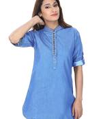 Blue plain denim kurtas-and-kurtis