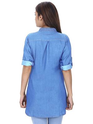 Blue plain denim kurtas-and-kurtis 2