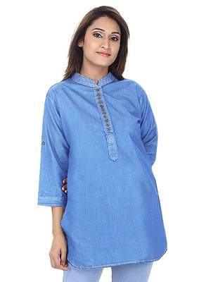 Blue plain denim kurtas-and-kurtis 3