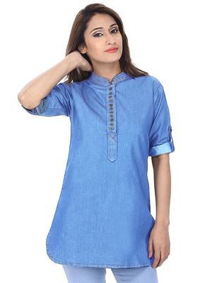 Blue plain denim kurtas-and-kurtis 4